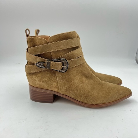 Marc Fisher Medium Brown Suede Yandi Belted Western Booties Size 8.5 - Picture 4 of 9